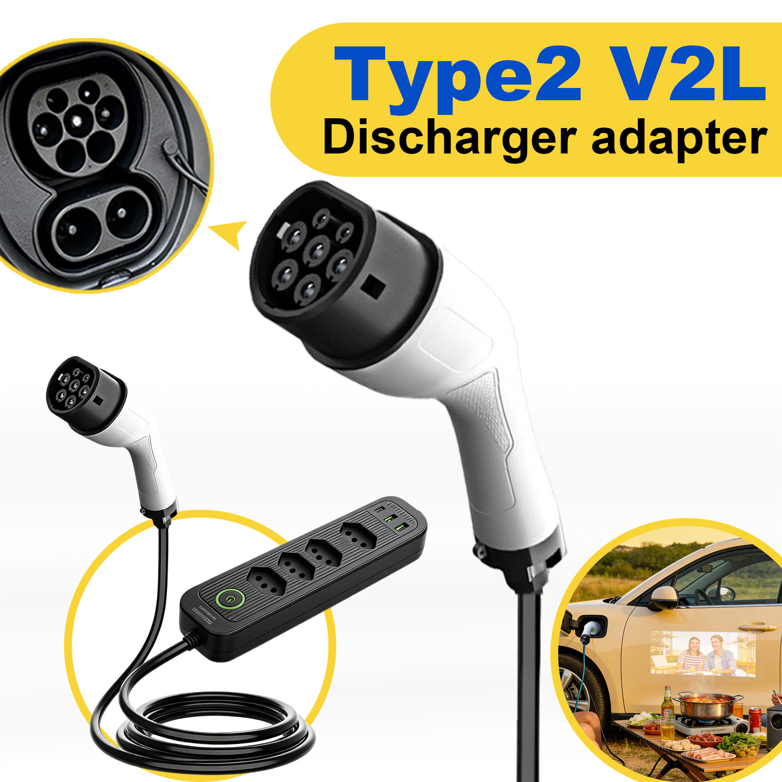 타입2 V2L 방전 어댑터 16A 브라질 소켓 EV - - Outdoor Power Usa 리뷰 및 가격