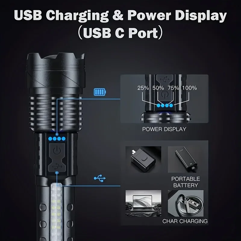 강력한 LED 손전등 배터리 표시등 USB 충전식 라이 - Outdoor Power Usb 리뷰 및 가격
