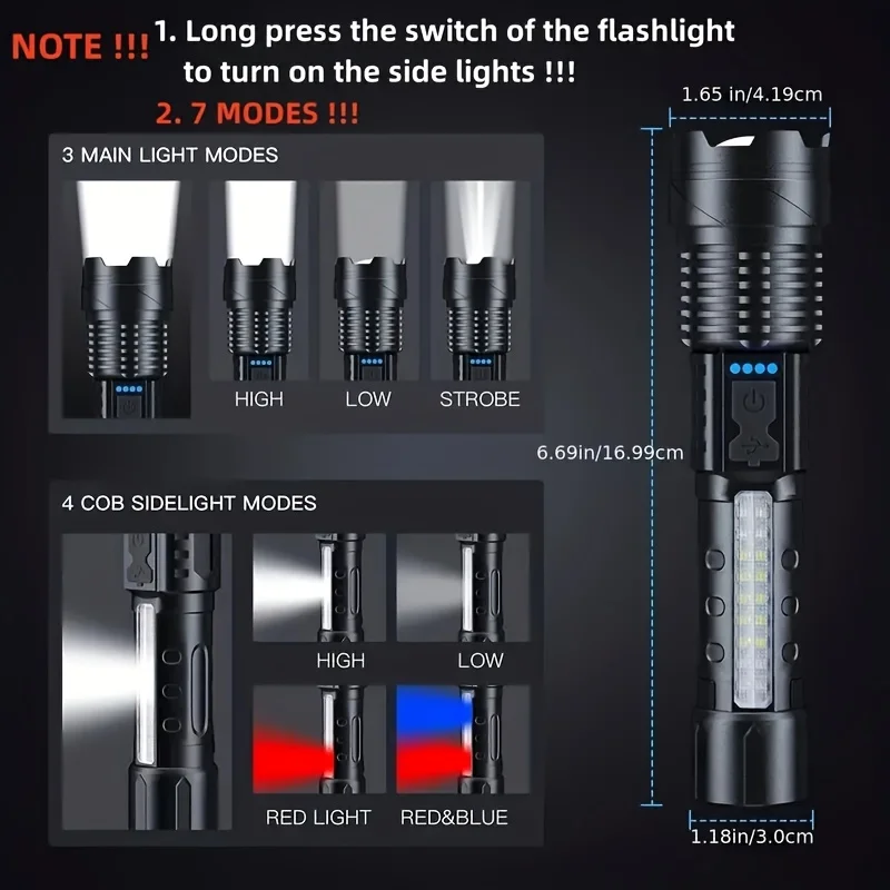 강력한 LED 손전등 배터리 표시등 USB 충전식 라이 - Outdoor Power Usb 리뷰 및 가격