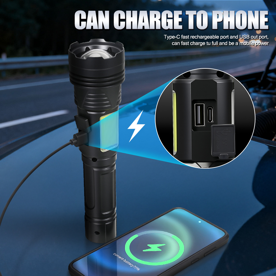 강력한 LED 휴대용 손전등 USB 충전식 전술 줌 토 - Outdoor Power Usb 리뷰 및 가격
